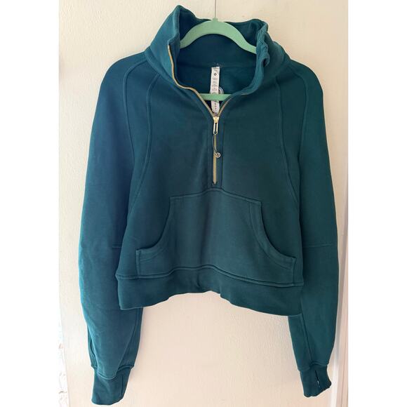 Lululemon scuba oversized funnel neck crop half zip / storm teal / gold / xs/s - Picture 2 of 8